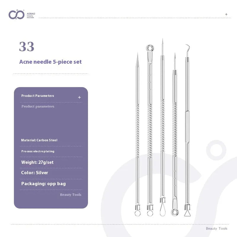 4-piece metal acne needle set with ultra fine pointed tips for professional skincare extraction