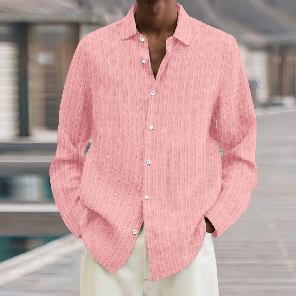 British style striped men's cardigan long sleeve shirt in flat mop cloth fabric