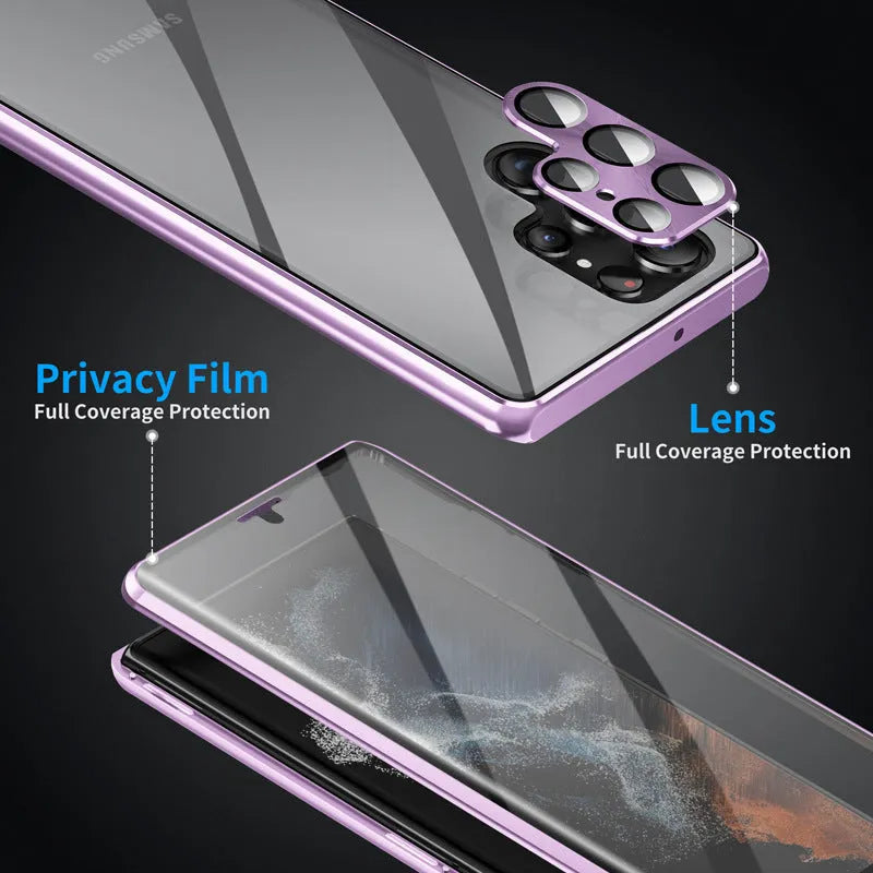 Metal magnetic phone case with a mirror for Samsung S24 Ultra in multiple colour options.