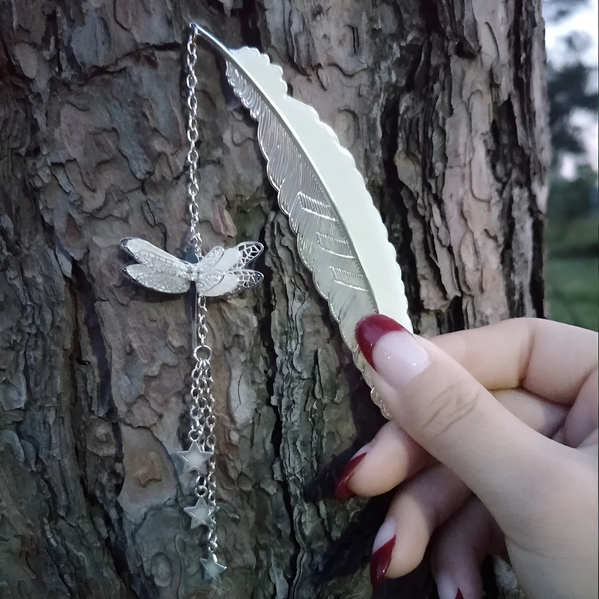 Luminous retro pure copper feather bookmark with glowing accents