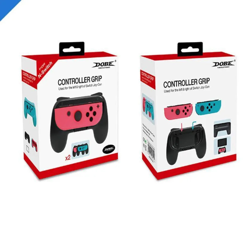 ABS plastic handle grip cover for Nintendo Switch Joycon controllers in Black and Red Blue colours.