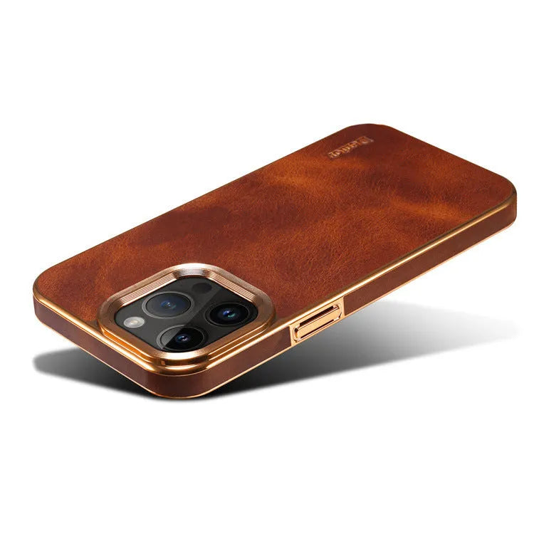 Handmade vintage leather iPhone case in black, brown, navy blue, or wine red