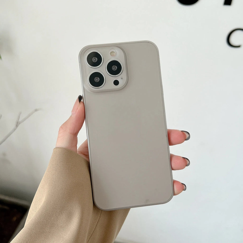 Ultra-thin PC hard shell frosted phone case with all wrapped lens protection for Apple iPhone, transparent colour