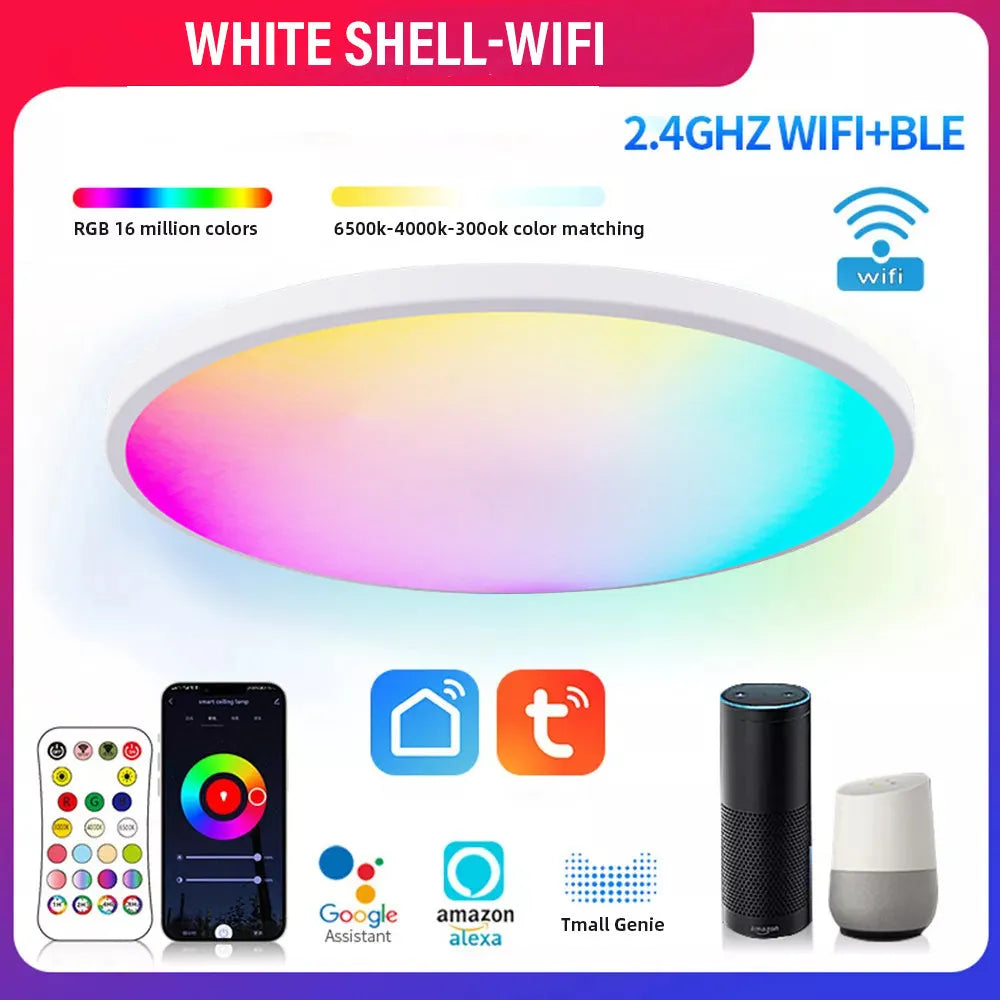 300mm diameter RGBCW smart ceiling lamp in black finish with remote control