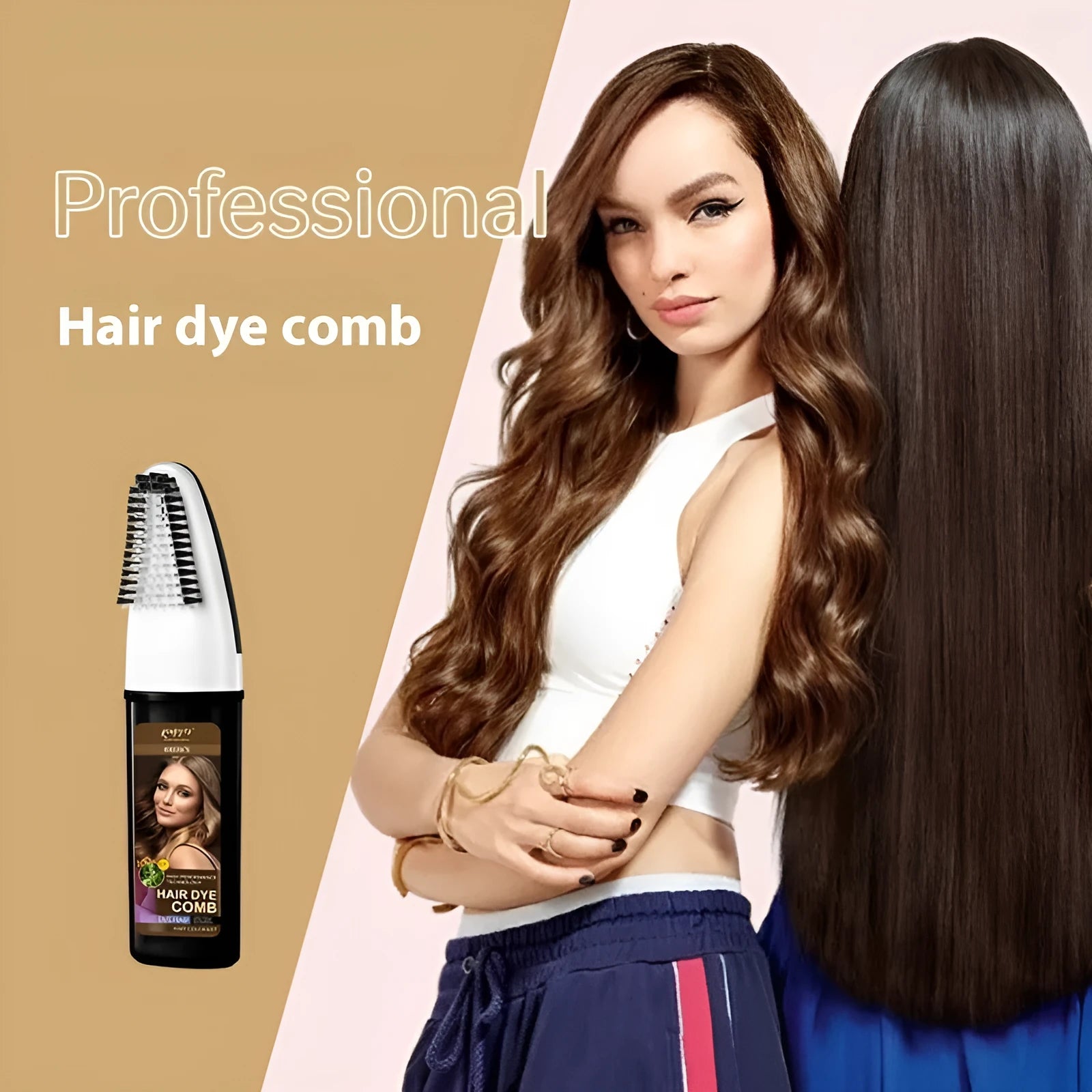 Hair dye kit with comb applicator in Brown, Dark Brown, and Wine Red 200ML bottles.