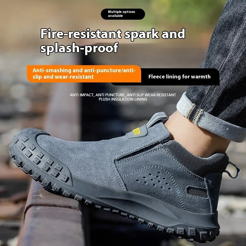 Mid-calf welding safety shoes with steel toecap in khaki and grey colour options