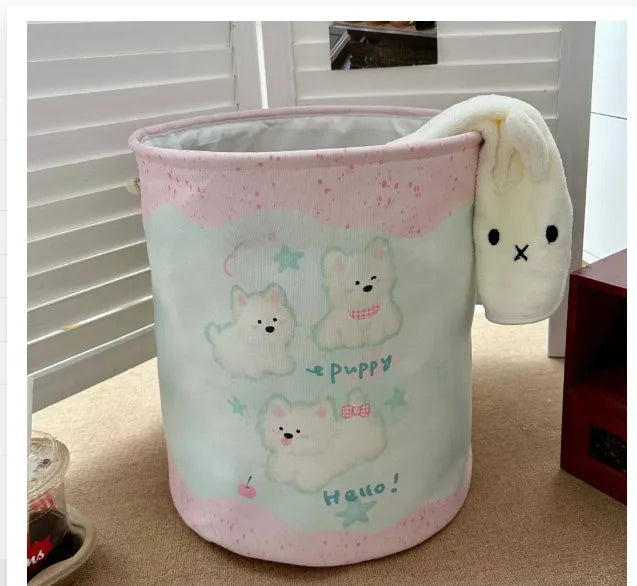 Foldable laundry basket with decorative removable cotton cover in choice of 12 patterns
