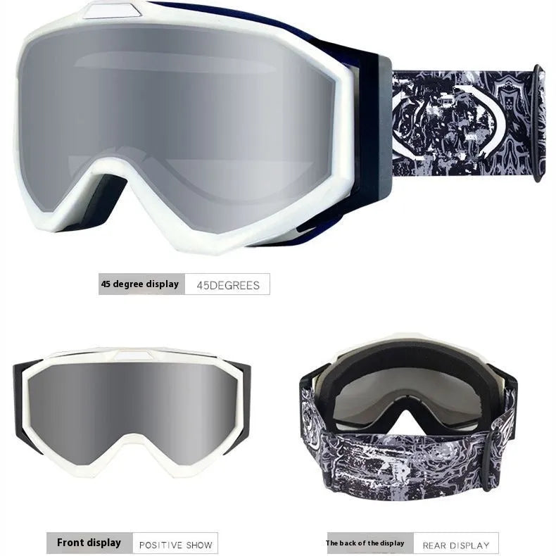 Motorcycle goggles with double layer anti-fog construction in TPU material with storage cloth bag