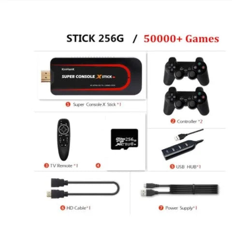 Super X 64-bit retro game console with HDMI port and dual controller support