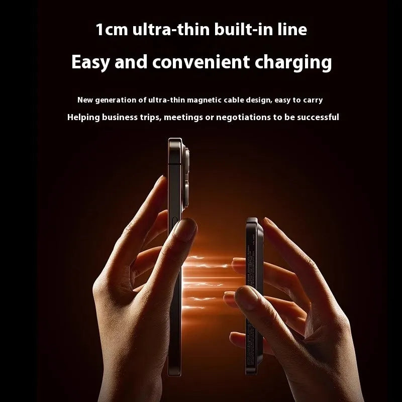 Magnetic power bank with transparent bracket and built-in cable in Mysterious Black, alloy shell
