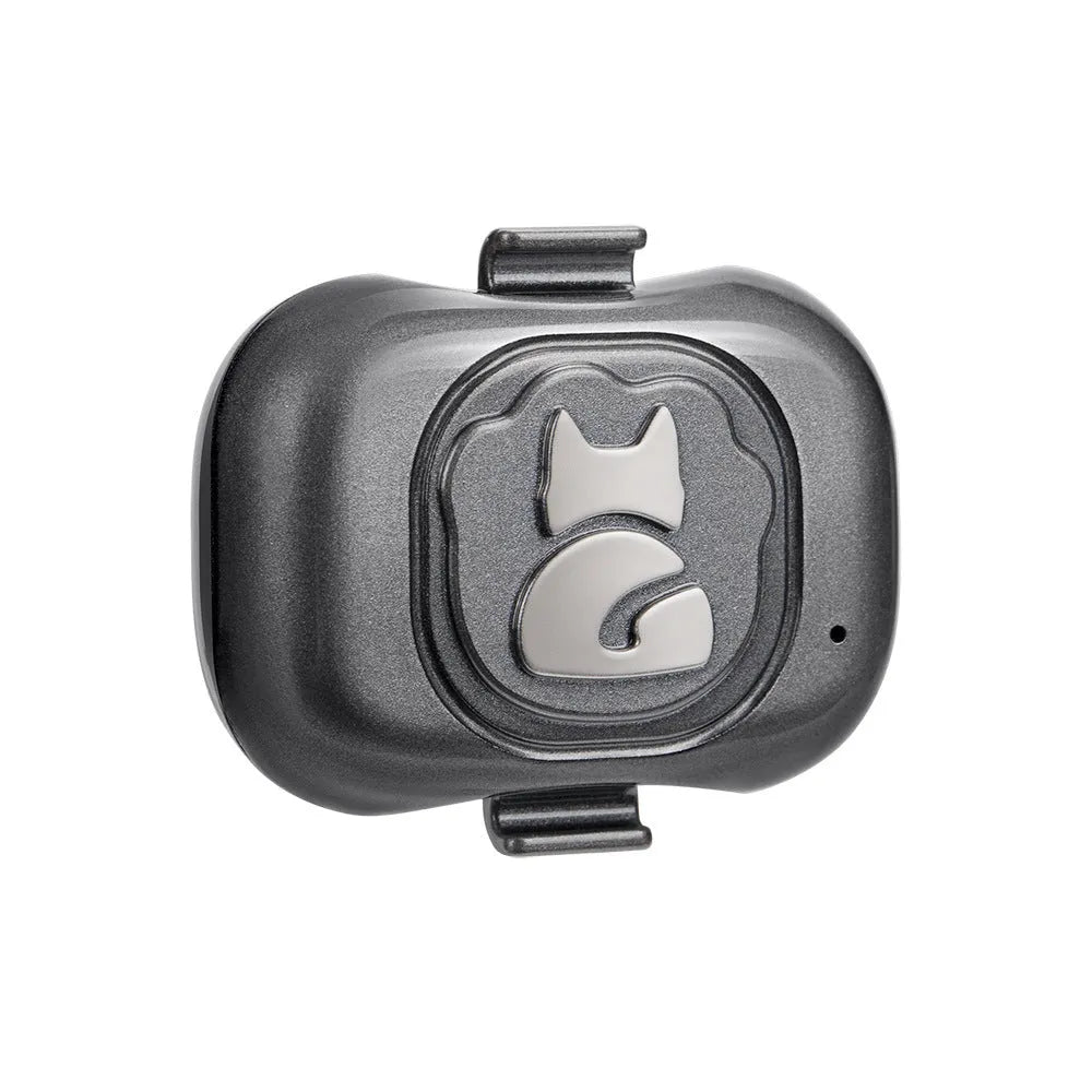 Black pet GPS locator device with hanging rope for collar attachment