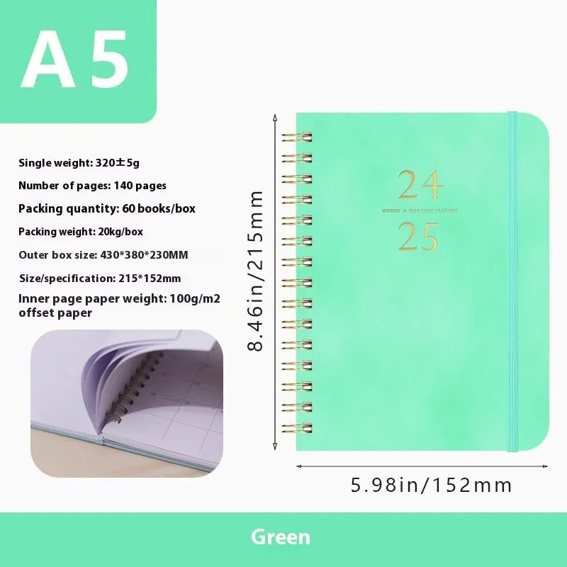 A5 size PU leather notebook with metal coil binding in a choice of solid colours.