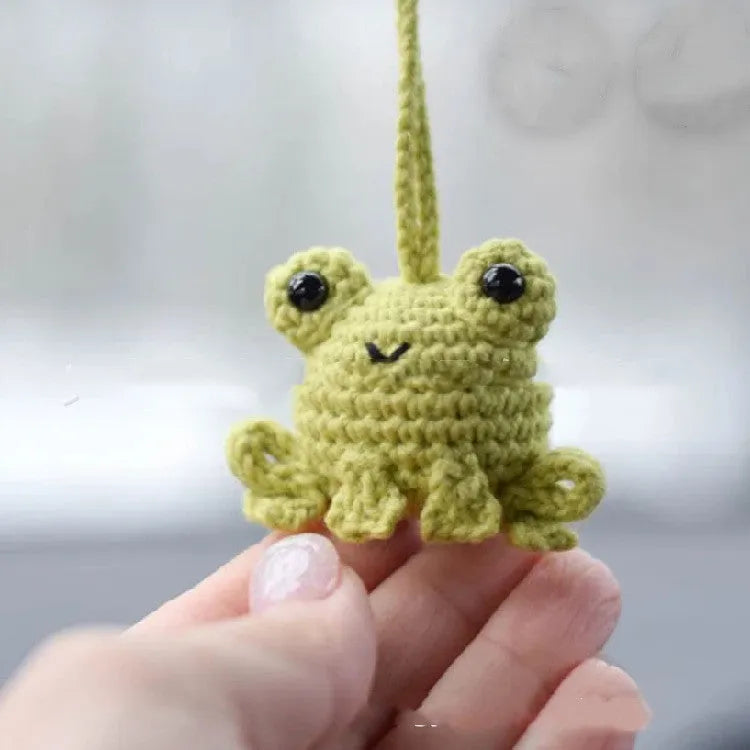 Handmade green plush woven frog car pendant hanging