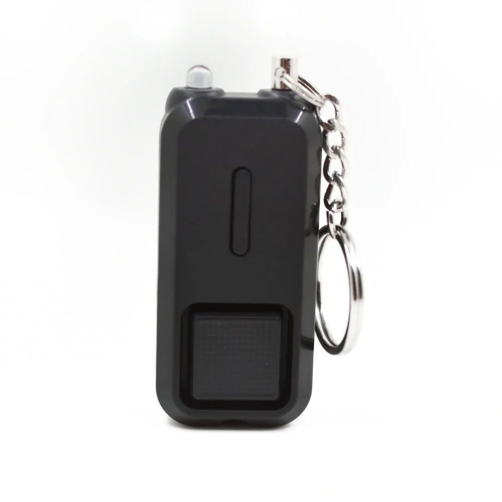 Compact pink personal security alarm showing dimensions and colour options