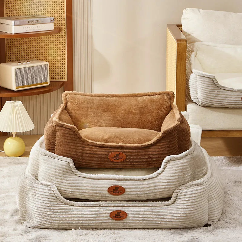 Removable washable pet bed cushion for dogs and cats in coffee colour