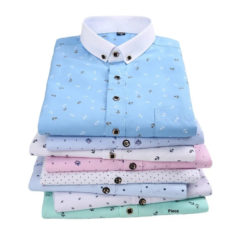 Men's slim-fit printed long-sleeved cardigan shirt in plaid and graphic colourways, Asian sizes 38-44