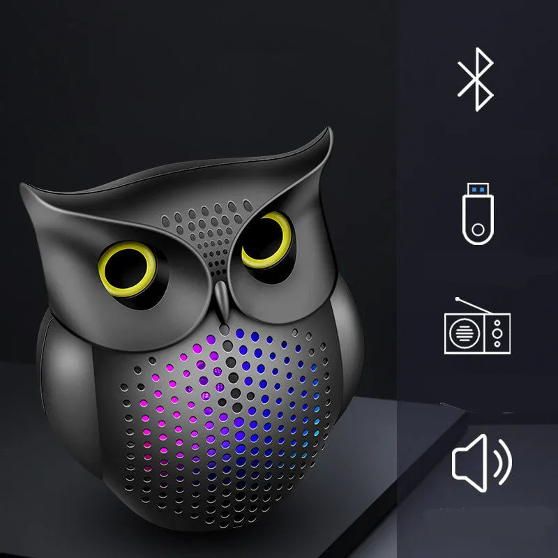 Black cartoon owl wireless Bluetooth speaker with USB cable