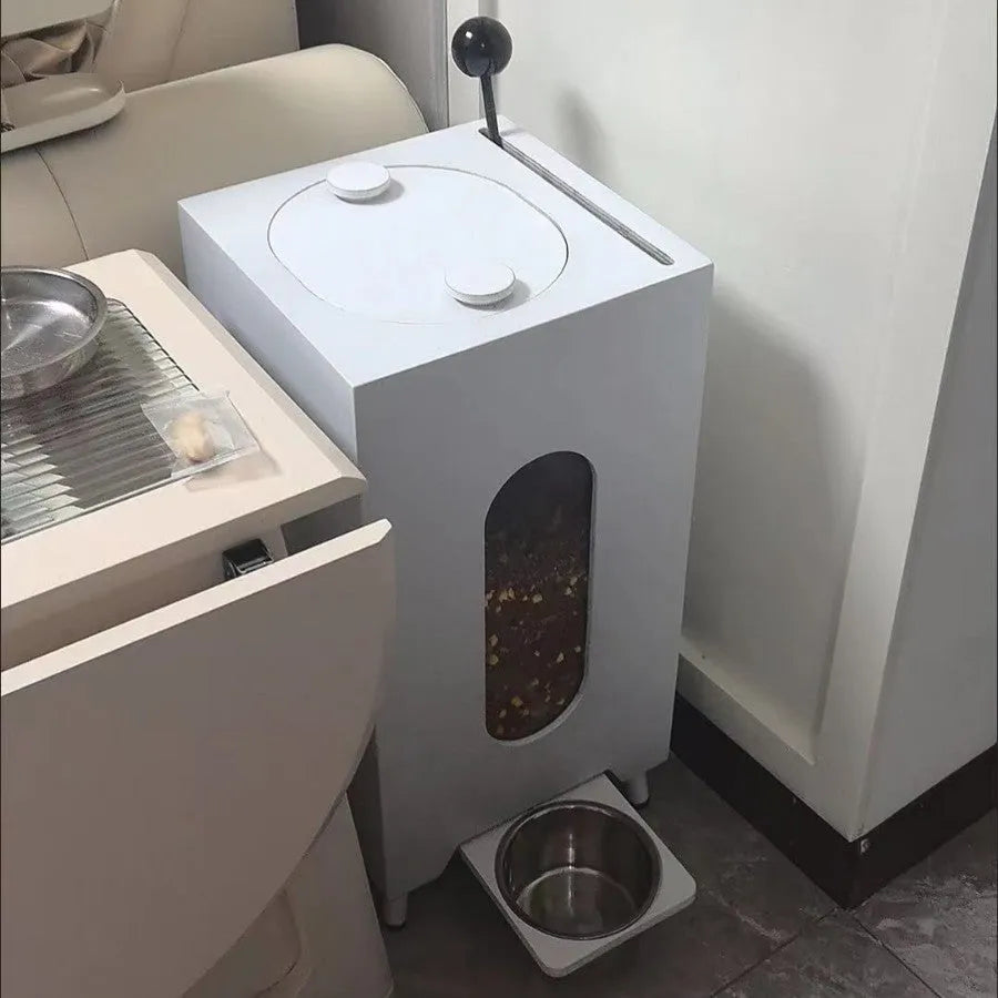 Wooden pet feeder with high 20cm or low 10cm legs, available in black, white, or wood colour for dogs and cats