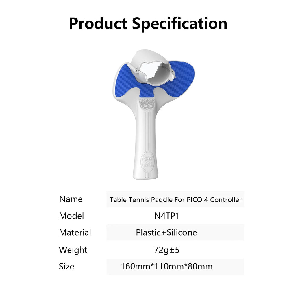 Red and blue silicone plastic table tennis racket grip accessories for Pico 4 VR controllers showing textured surface