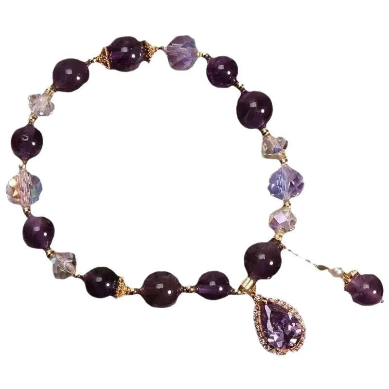 Purple natural amethyst crystal bracelet for women with micro inlay detailing.