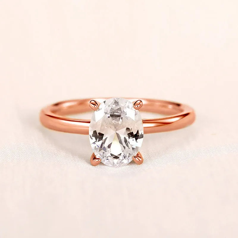 Oval masonry ring for women in copper with inlaid zircon, white gold colour finish, size No 7