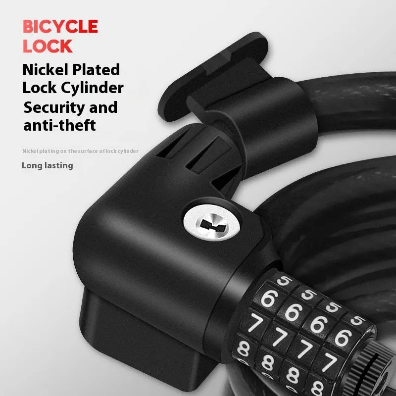 Black and orange 100cm steel cable password bicycle lock with double open mechanism