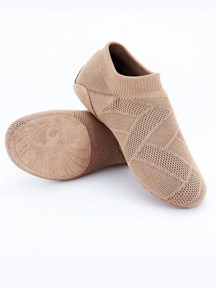 Camel coloured Latin dance shoes with cotton mesh upper and leather sole for unisex adult wear