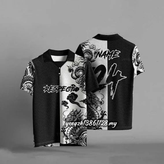Black loose-fit short sleeve T-shirt on a hanger, plain front for 3D digital printing.