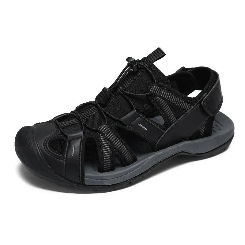 Men's blue casual sports shoes with mesh upper, Velcro straps, and rubber sole.