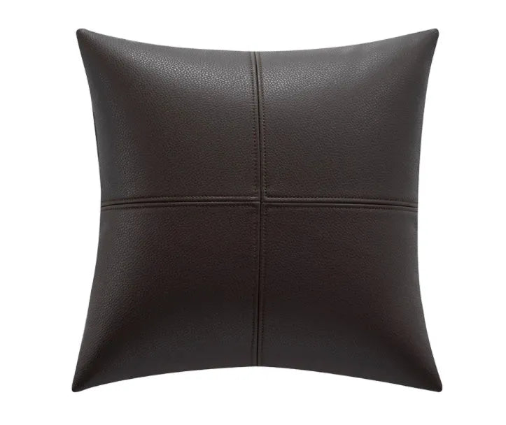 Solid colour soft cowhide leather pillow cover in a Nordic style, shown in a neutral tone.