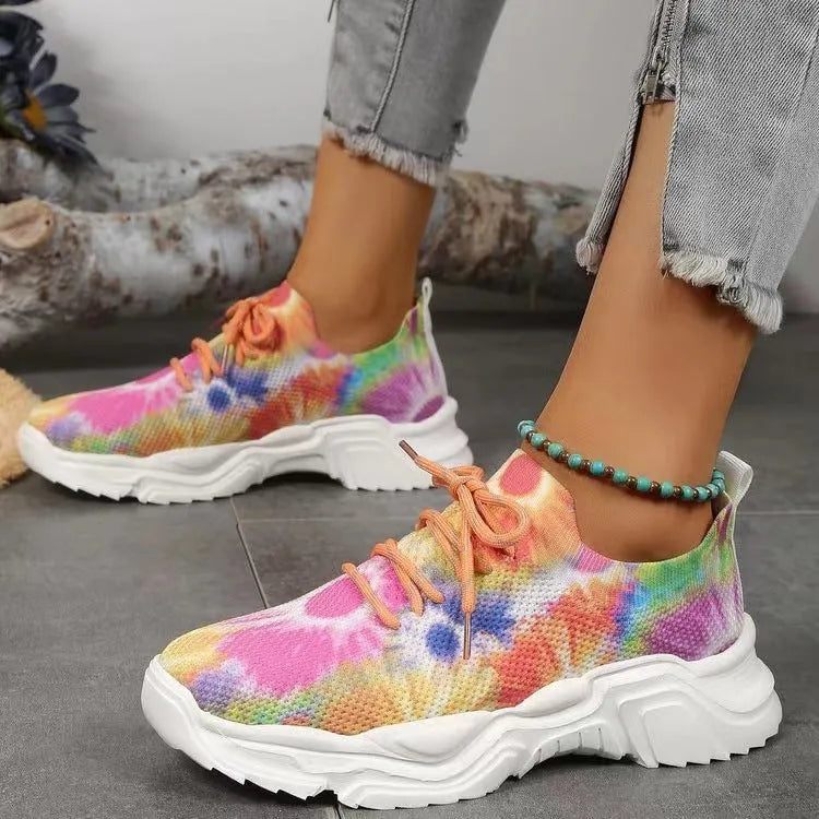 Flyknit casual slip-on running shoes with 3D printed flower design in multiple colours