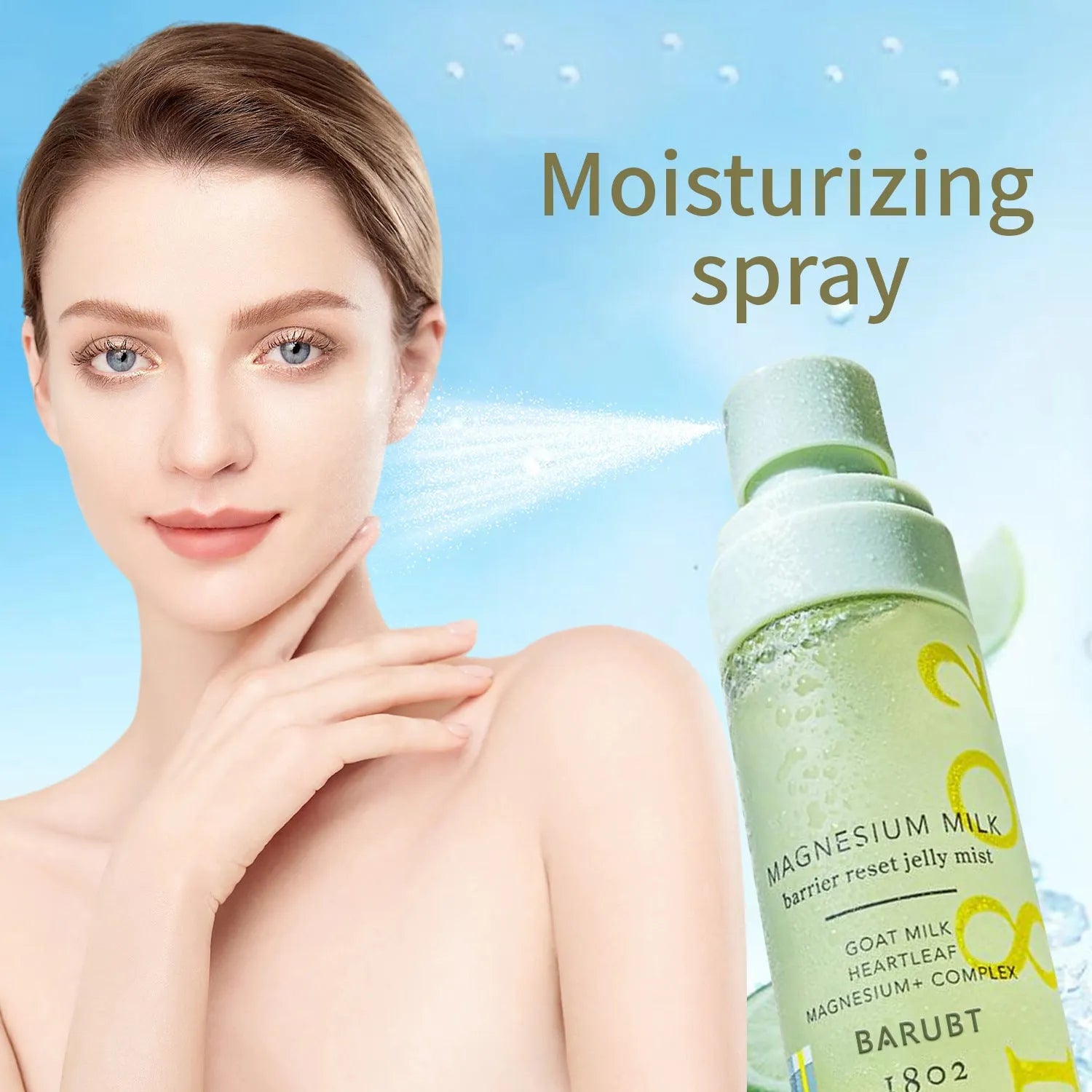 Moisturising spray wet compress soothing hydrating toner in standard bottle packaging