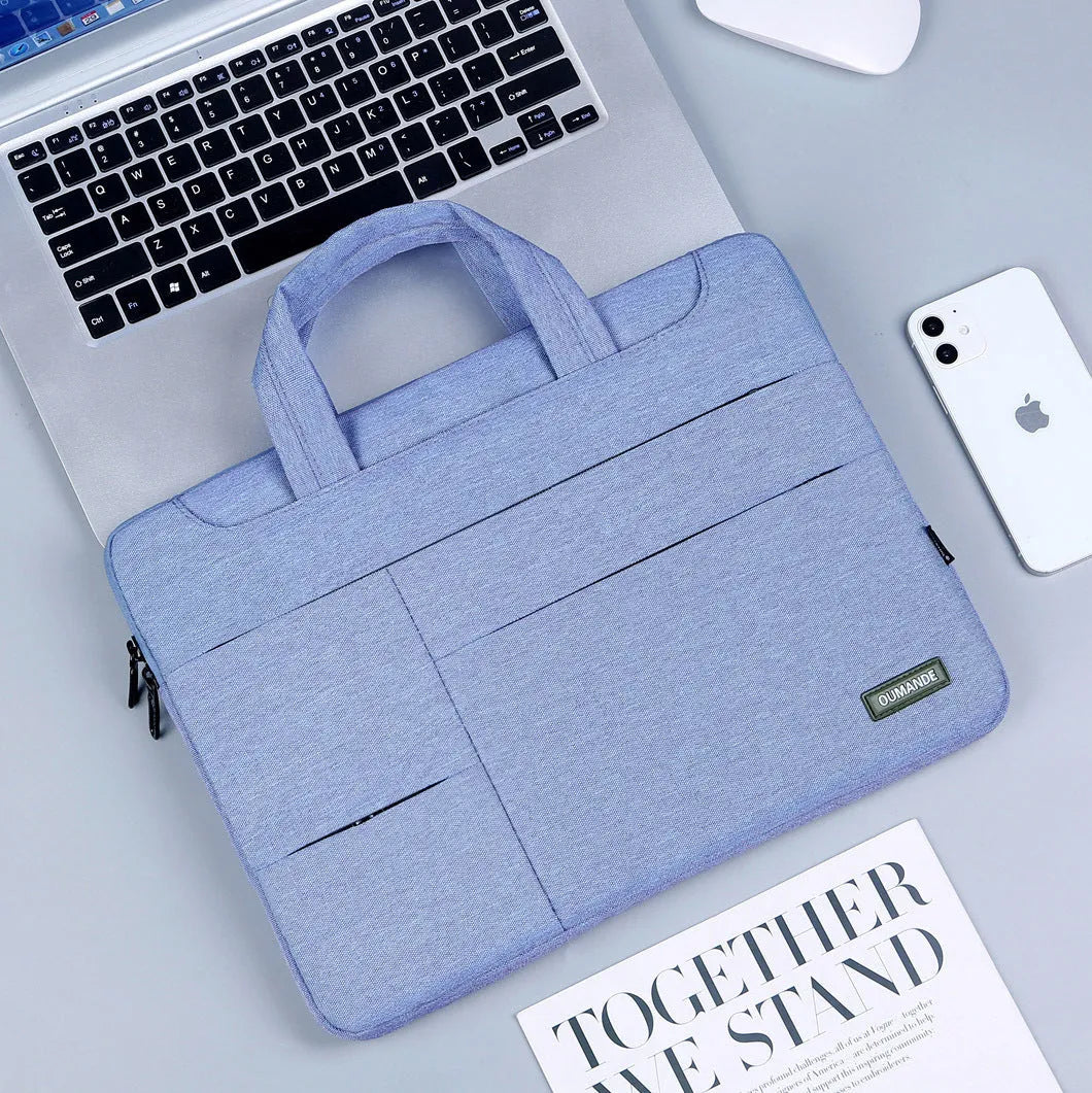 15.6-inch waterproof Oxford cloth laptop bag in dark grey colour with visible sewing lines