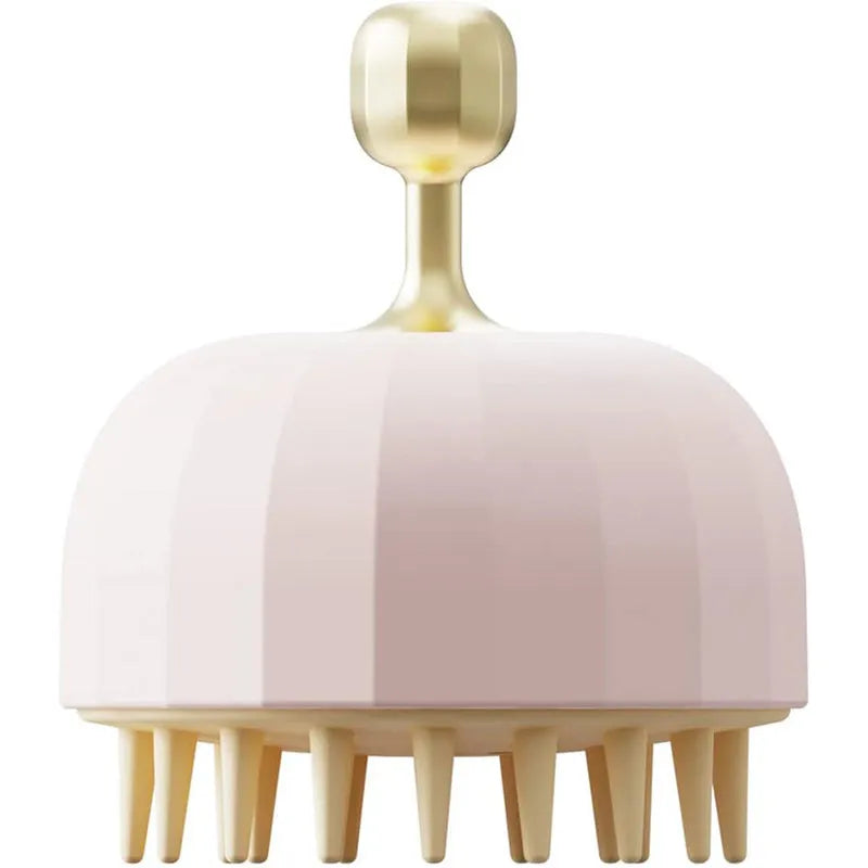Four pet shampoo massage brushes in green, pink, and white colours with double-sided design and drain holes