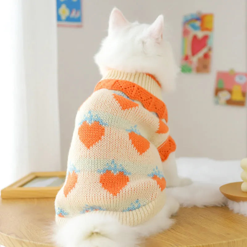Orange acrylic cat sweater for fall shedding prevention on a cat, casual style, size L
