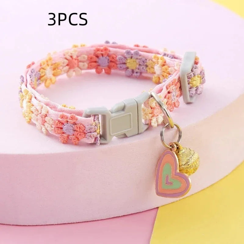 Lace embroidery trim bell cat collar in flower, lemon, or love style, polyester, free size