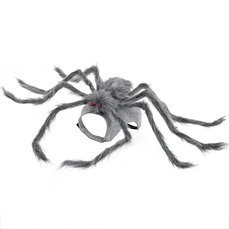 Grey Halloween spider costume for a small dog, showing the eight-legged design.