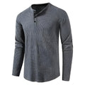 Classic waffle Henley t-shirt for men slim fit long sleeve heavy weight crew neck casual tee