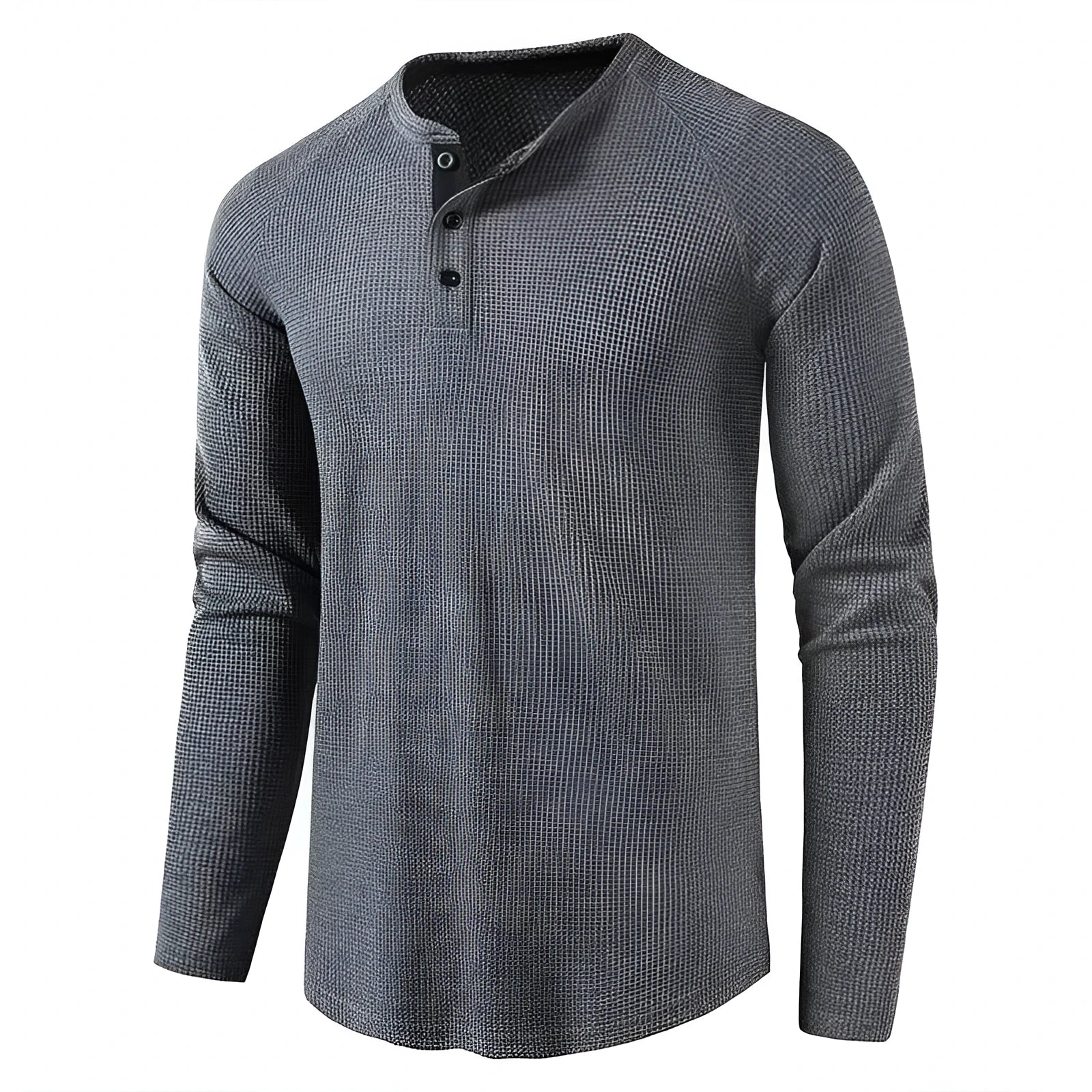Classic waffle Henley t-shirt for men slim fit long sleeve heavy weight crew neck casual tee
