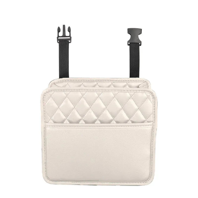 25cm square car hanging storage bag in leather-style material with hanging strap