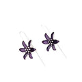 A pair of purple retro flower-shaped alloy earrings with an electroplated finish.