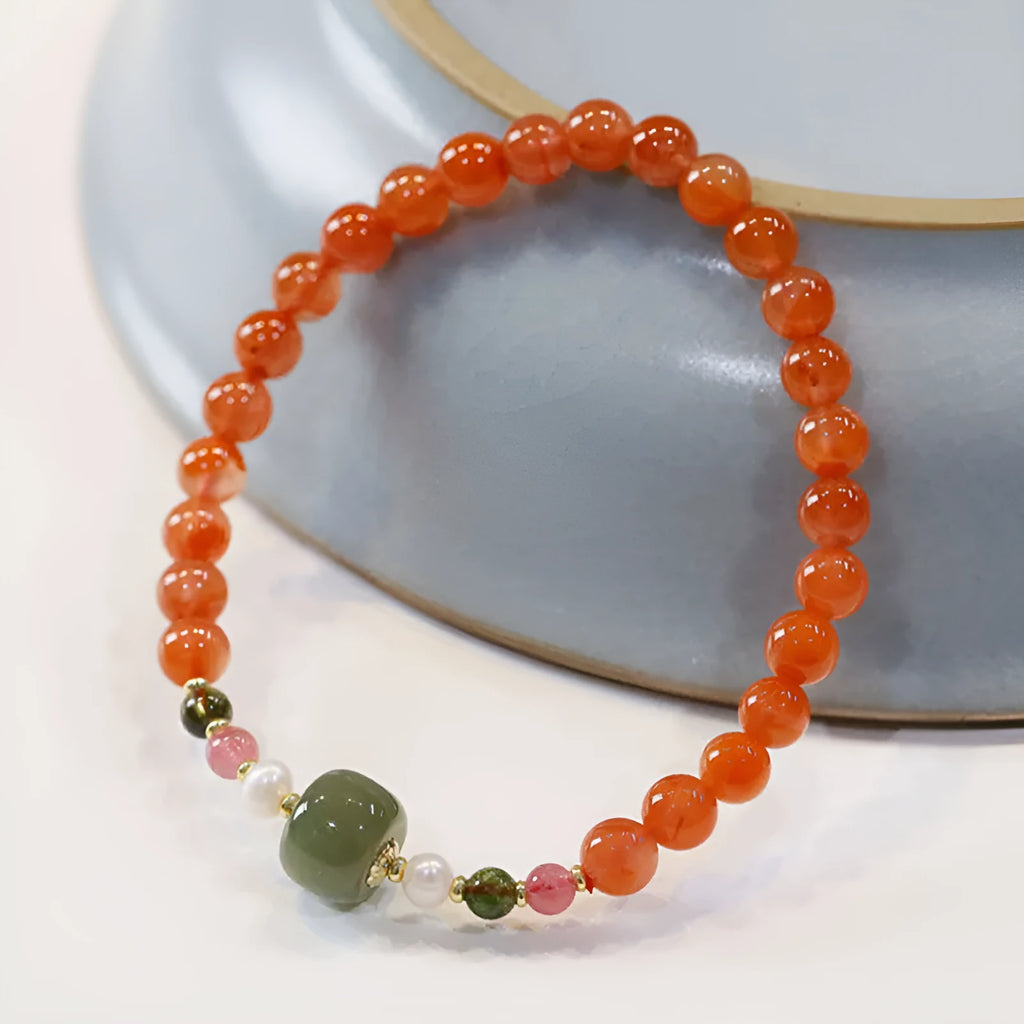 Natural Sichuan cherry red Southern red agate bracelet for women with round beads and retro ethnic styling