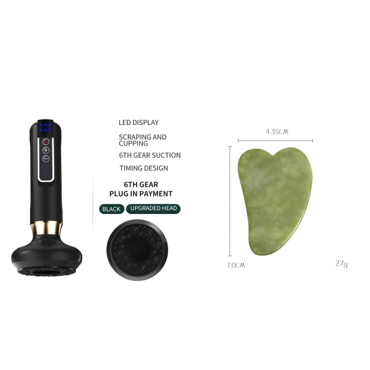 Green electric vacuum cupping massager with suction cup and charging cable
