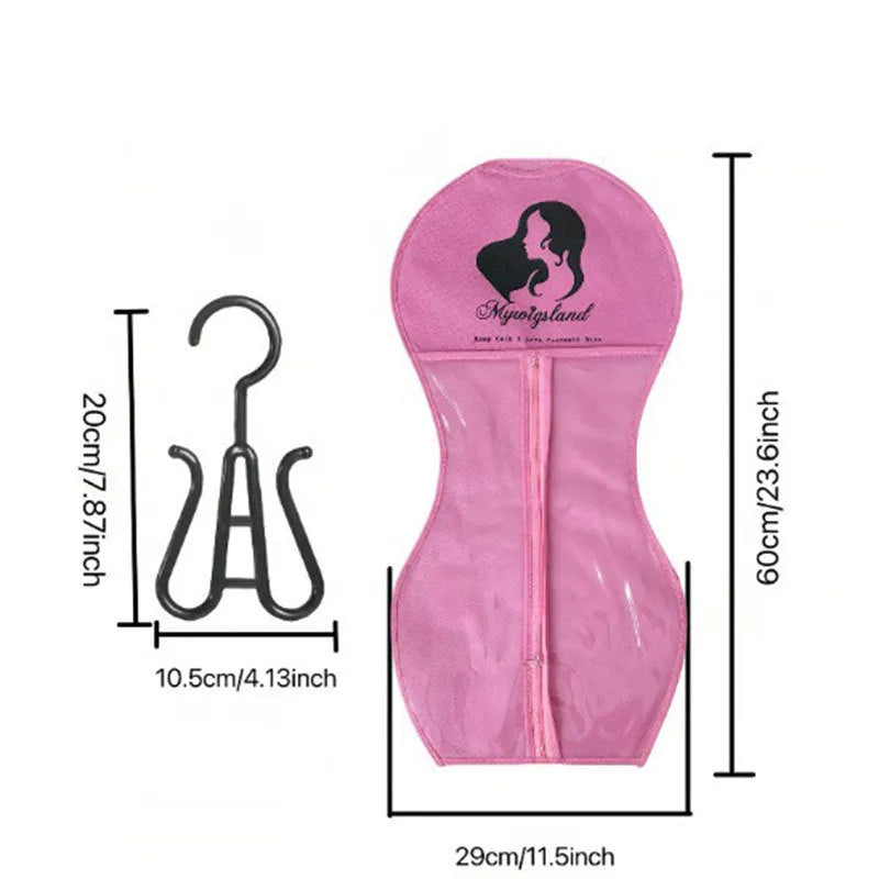 Non-woven zipper dustproof bag 29x60cm for wig storage in bedroom, black colour, with hook