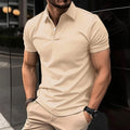 Men's solid colour cotton blend polo shirt with button lapel collar and short sleeves