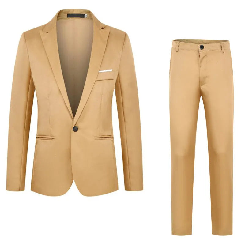 Men's loose-fit wedding suit jacket in various colours including black, blue, grey, and wine red.