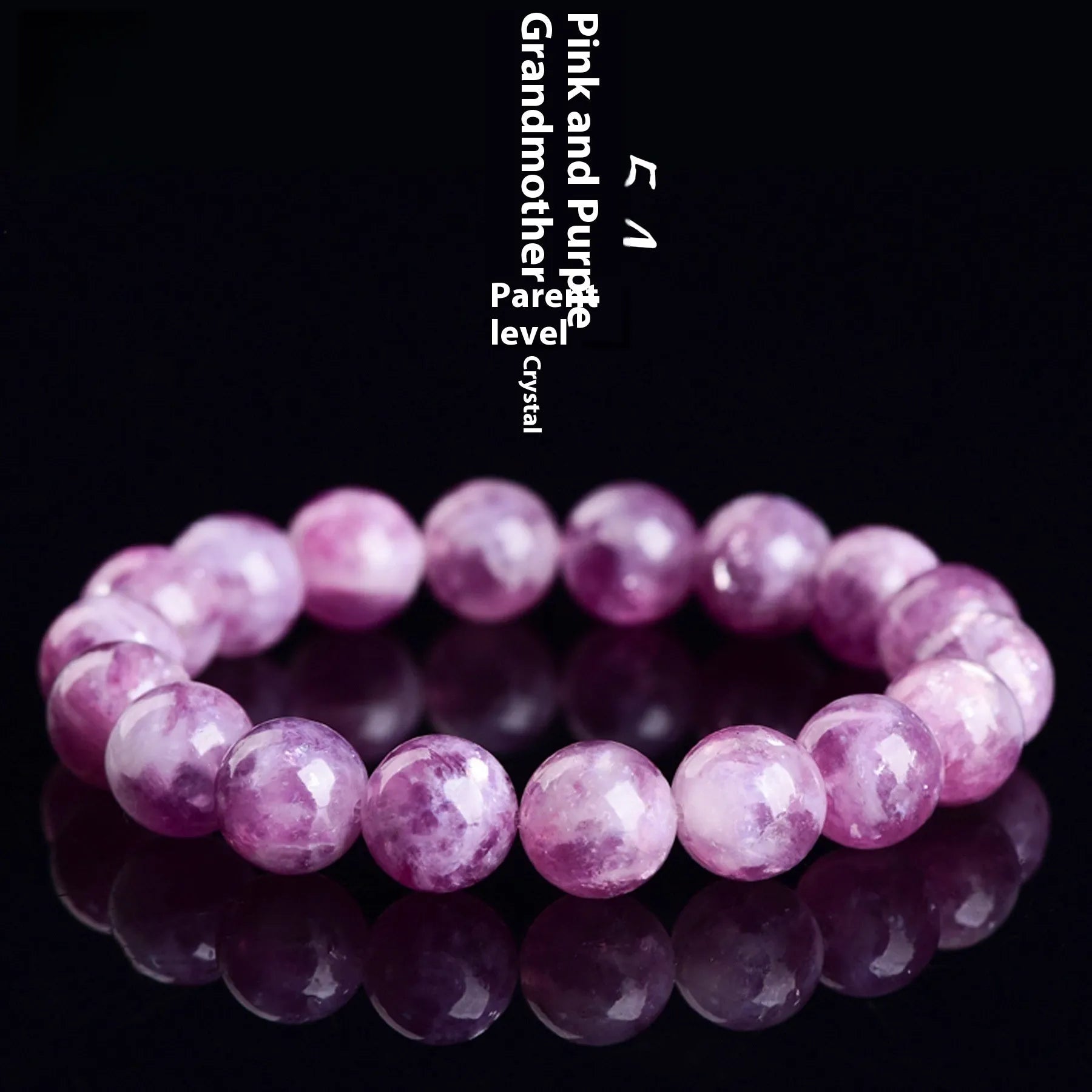 Grandmother crystal bracelet with polished geometric beads in purple on a wrist.