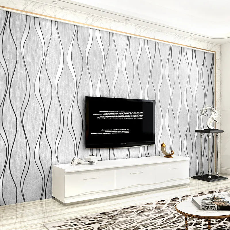 Curve Stripe textured 3D wallpaper roll with thick deerskin velvet surface in dark brown.