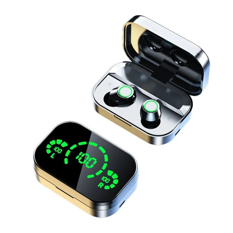 YD03 wireless TWS headset with smart digital display, breathing light, graphene diaphragm, and charging compartment