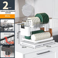 Modern white double-layer kitchen draining and storage rack made from carbon steel.
